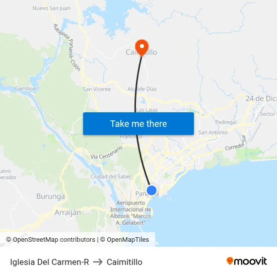 Iglesia Del Carmen-R to Caimitillo map