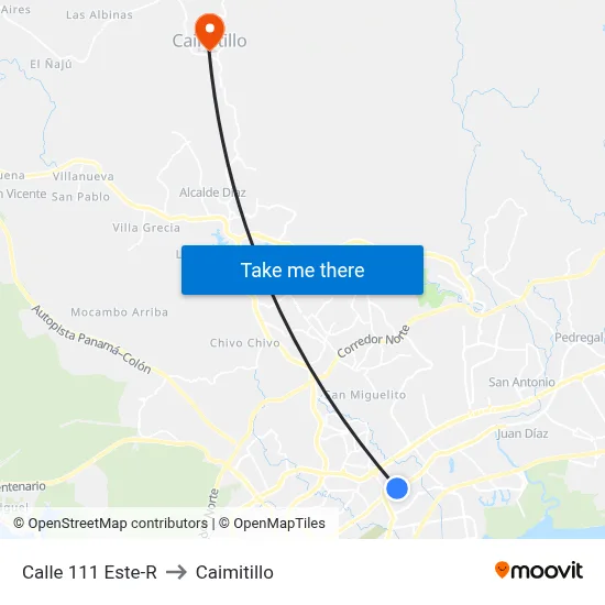 Calle 111 Este-R to Caimitillo map