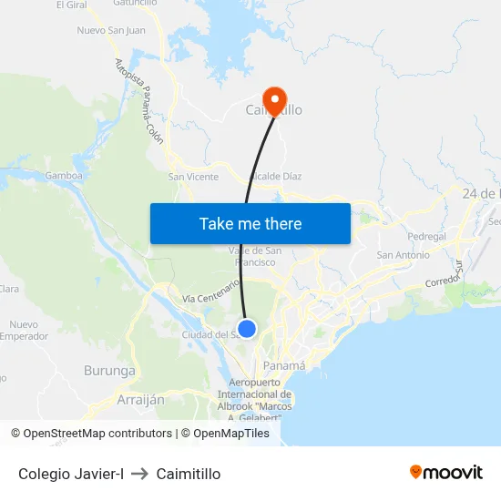 Colegio Javier-I to Caimitillo map