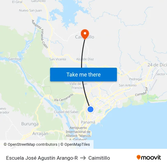 Escuela José Agustín Arango-R to Caimitillo map