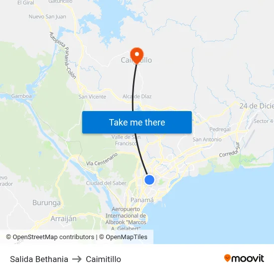 Salida Bethania to Caimitillo map