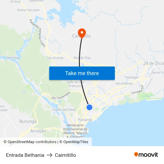 Entrada Bethania to Caimitillo map