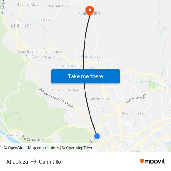 Altaplaza to Caimitillo map