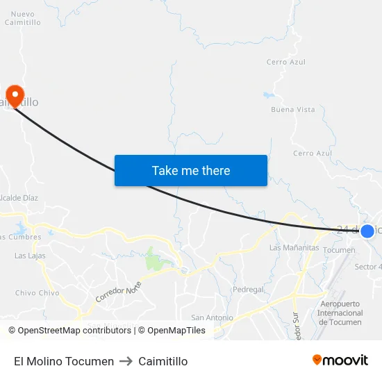 El Molino Tocumen to Caimitillo map
