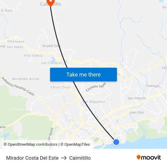 Mirador Costa Del Este to Caimitillo map