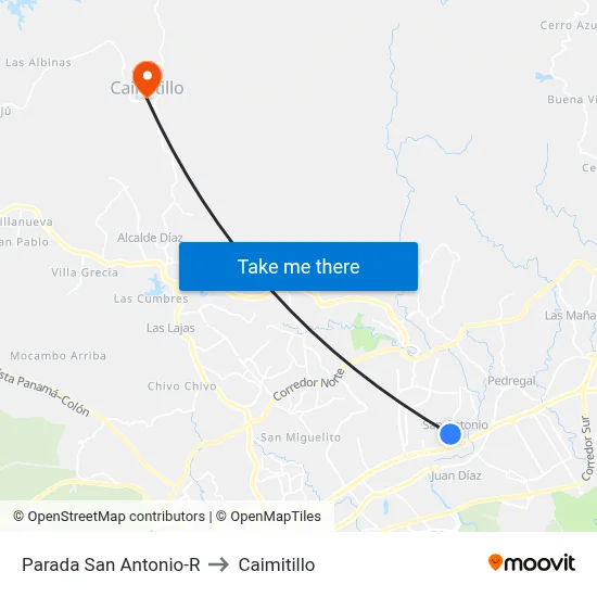 Parada San Antonio-R to Caimitillo map