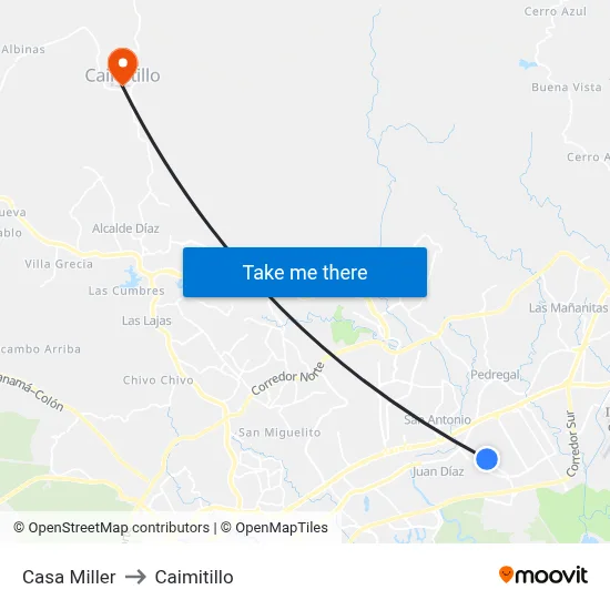 Casa Miller to Caimitillo map