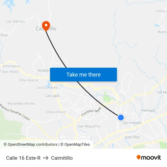 Calle 16 Este-R to Caimitillo map