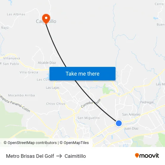 Metro Brisas Del Golf to Caimitillo map