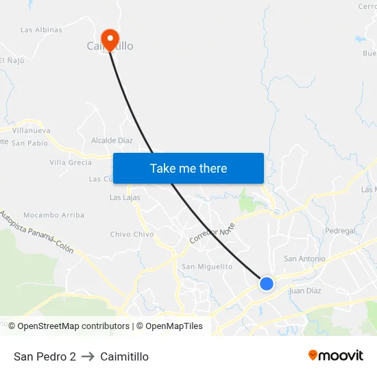 San Pedro 2 to Caimitillo map