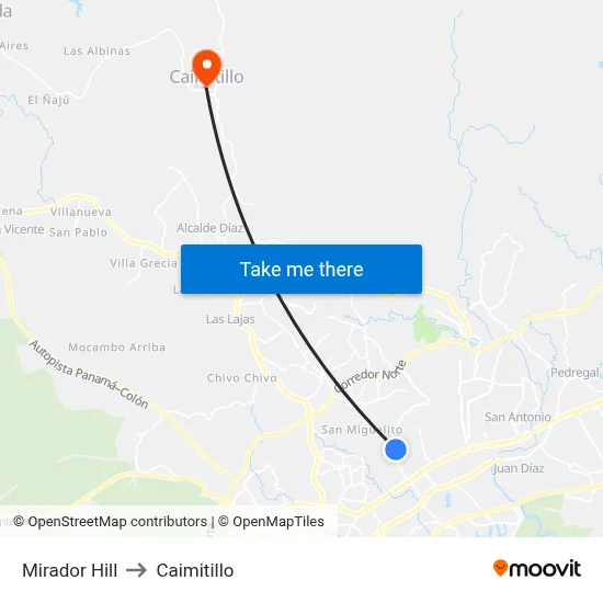 Mirador Hill to Caimitillo map