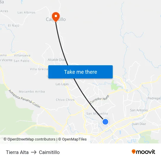 Tierra Alta to Caimitillo map
