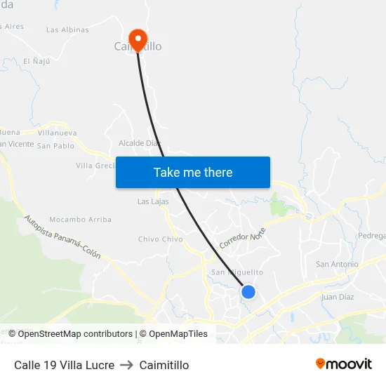Calle 19 Villa Lucre to Caimitillo map