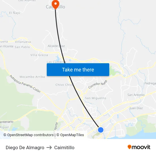 Diego De Almagro to Caimitillo map