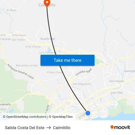 Salida Costa Del Este to Caimitillo map