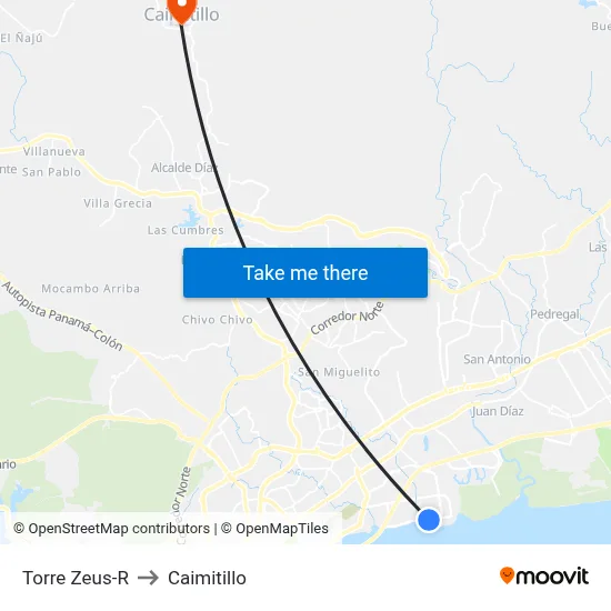 Torre Zeus-R to Caimitillo map