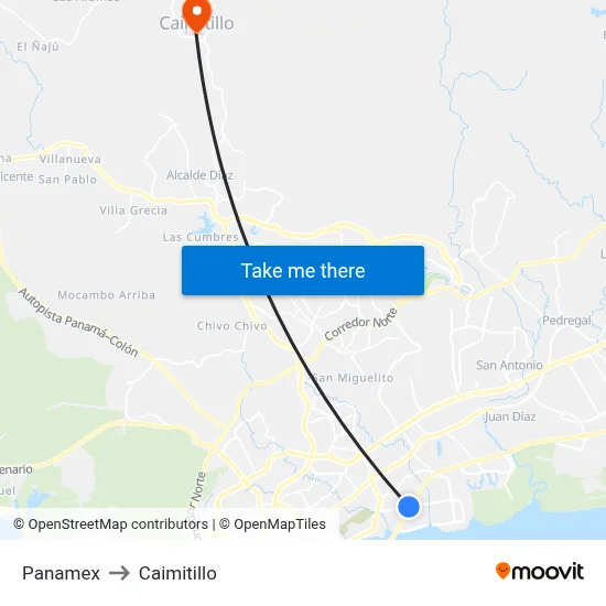 Panamex to Caimitillo map