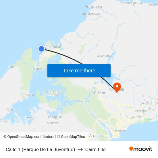 Calle 1 (Parque De La Juventud) to Caimitillo map