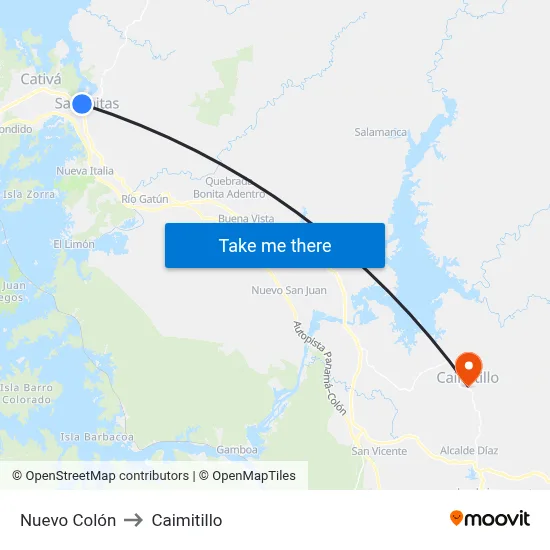 Nuevo Colón to Caimitillo map