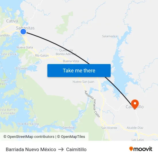 Barriada Nuevo México to Caimitillo map