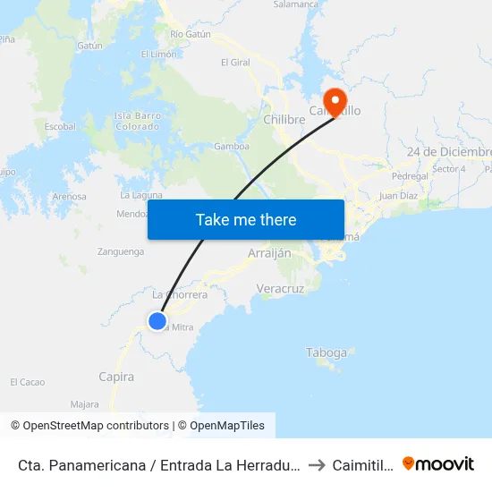 Cta. Panamericana / Entrada La Herradura to Caimitillo map