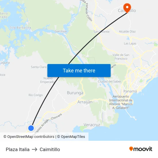 Plaza Italia to Caimitillo map