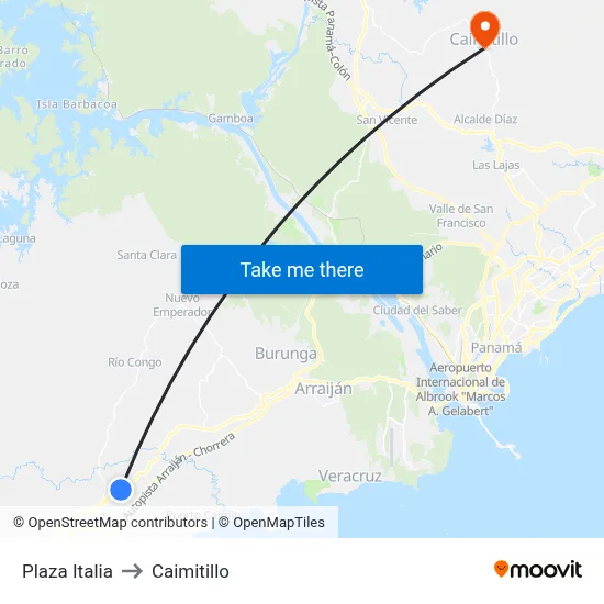 Plaza Italia to Caimitillo map