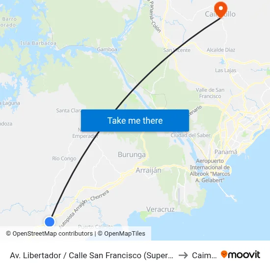 Av. Libertador / Calle San Francisco (Supermercado El Pueblo) to Caimitillo map