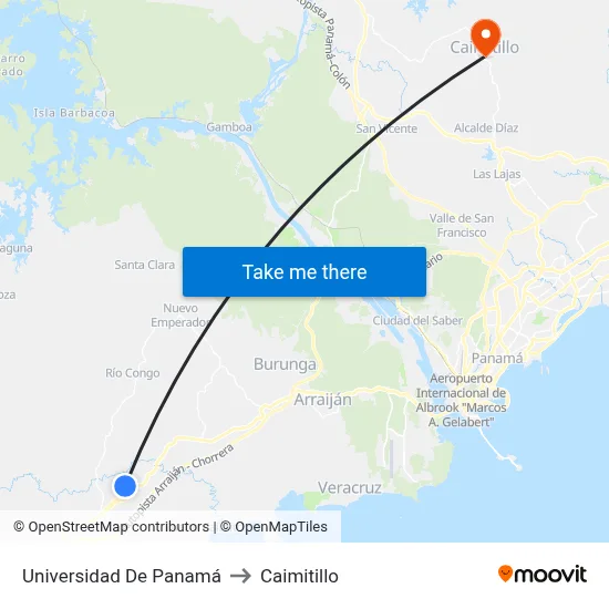 Universidad De Panamá to Caimitillo map