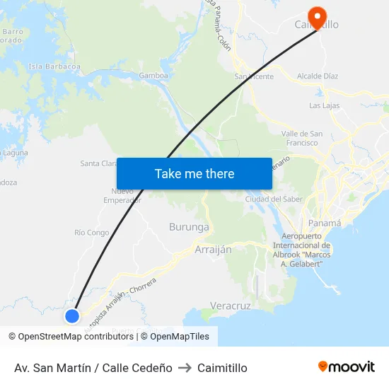 Av. San Martín / Calle Cedeño to Caimitillo map