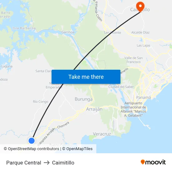 Parque Central to Caimitillo map