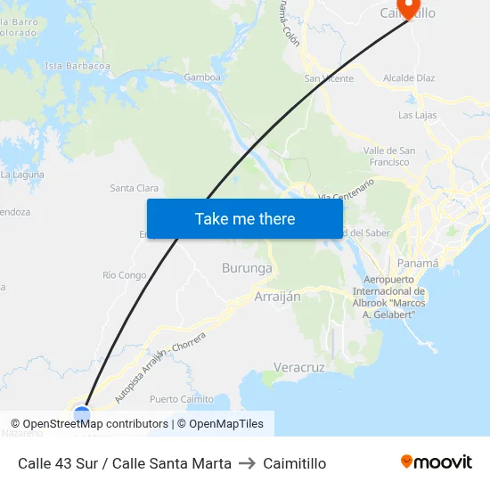 Calle 43 Sur / Calle Santa Marta to Caimitillo map