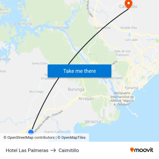 Hotel Las Palmeras to Caimitillo map