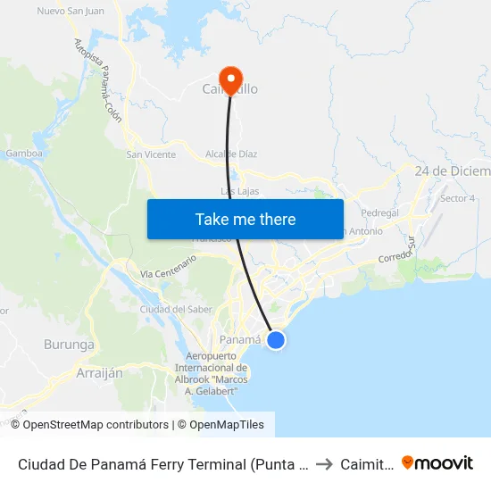 Ciudad De Panamá Ferry Terminal (Punta Pacífica) to Caimitillo map