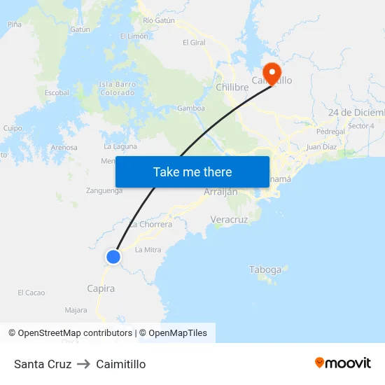 Santa Cruz to Caimitillo map