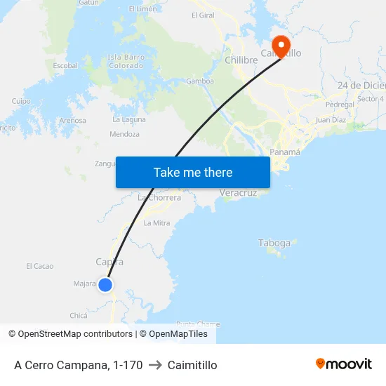 A Cerro Campana, 1-170 to Caimitillo map