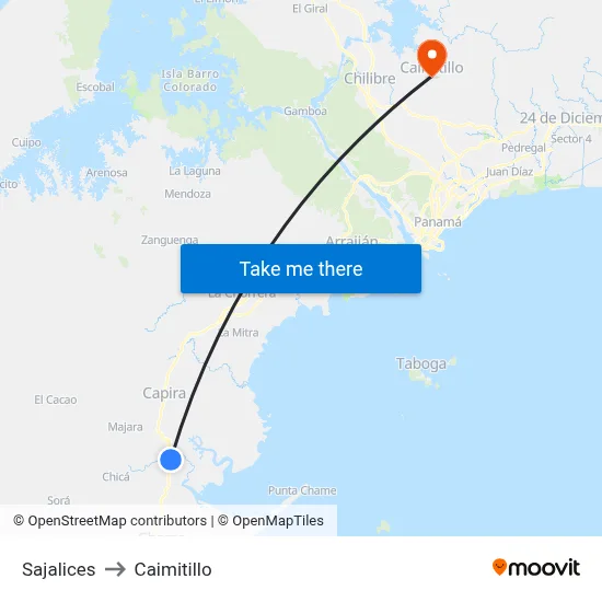 Sajalices to Caimitillo map