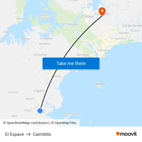 El Espavé to Caimitillo map