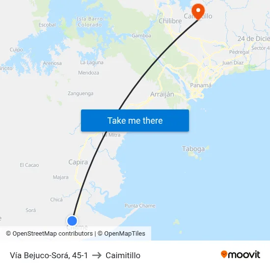 Vía Bejuco-Sorá, 45-1 to Caimitillo map