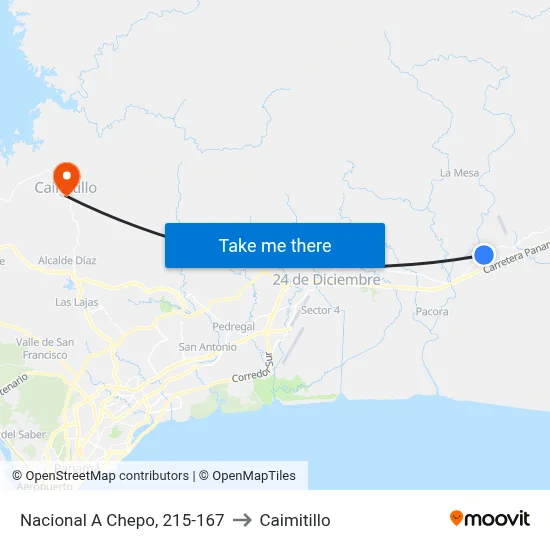 Nacional A Chepo, 215-167 to Caimitillo map