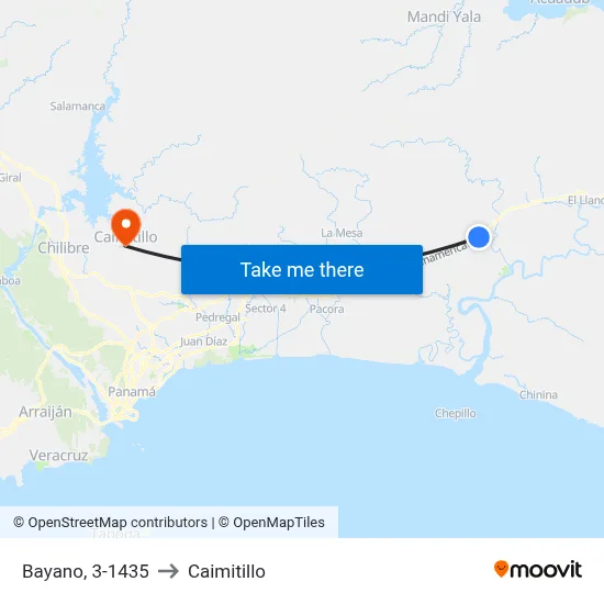 Bayano, 3-1435 to Caimitillo map