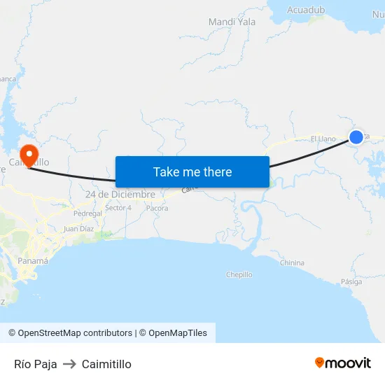 Río Paja to Caimitillo map