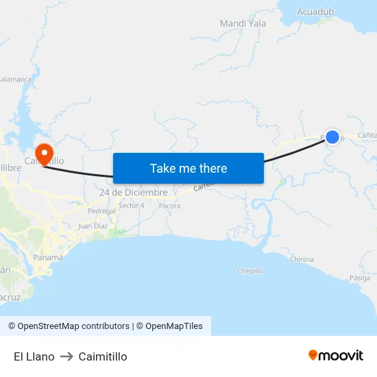 El Llano to Caimitillo map