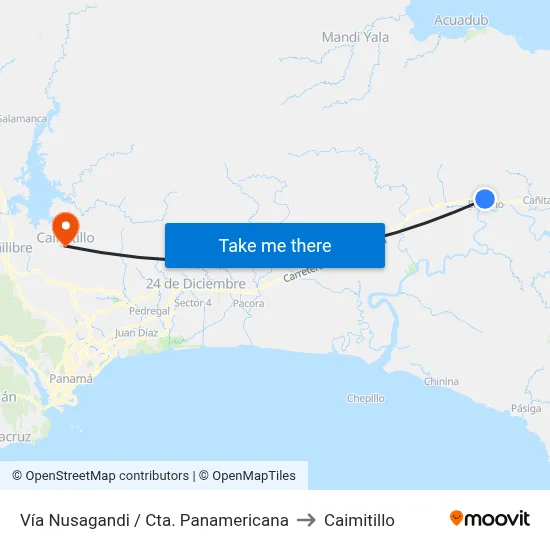 Vía Nusagandi / Cta. Panamericana to Caimitillo map
