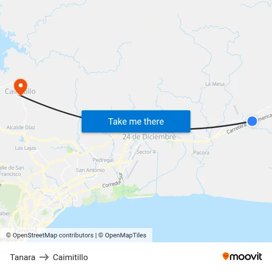 Tanara to Caimitillo map