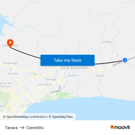 Tanara to Caimitillo map