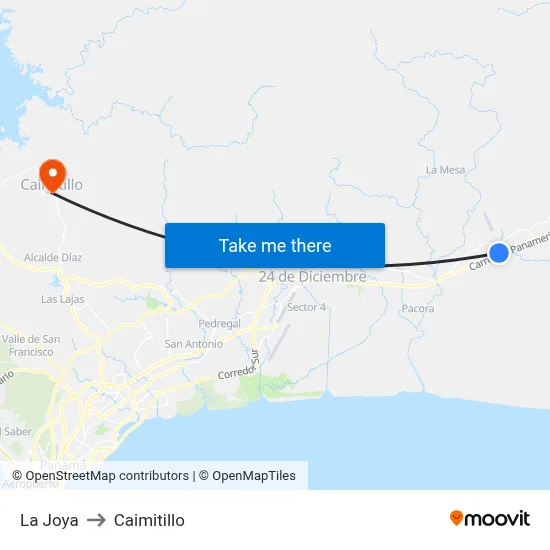 La Joya to Caimitillo map