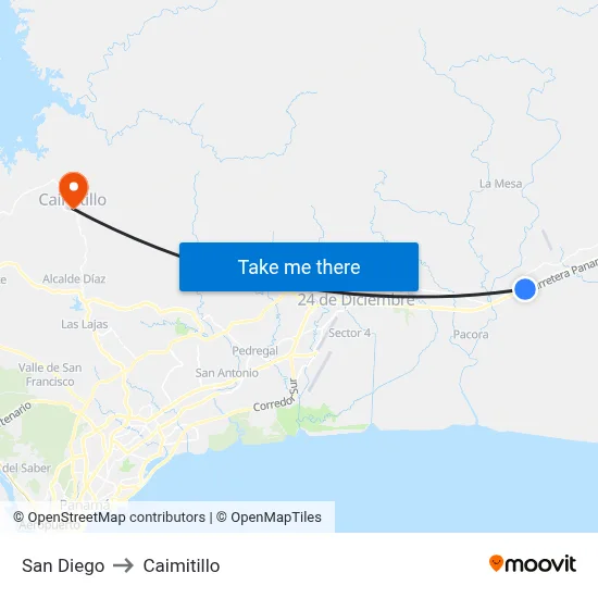 San Diego to Caimitillo map