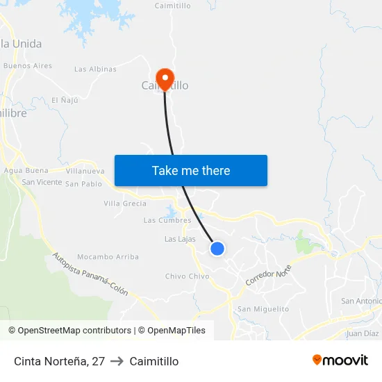 Cinta Norteña, 27 to Caimitillo map