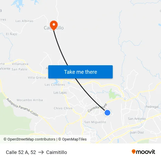 Calle 52 A, 52 to Caimitillo map